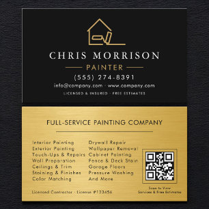 Visita Tarjeta de pintor de casas con código QR Gold Roll