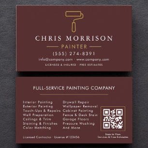 Visita Tarjeta de Pintor Moderno Burgundy Gold Código QR