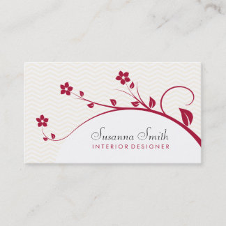 Visita Tarjeta de plantilla con flores rojas y chevrón