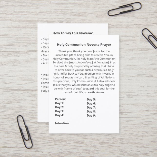 Visita Tarjeta de plegaria simple para la Santa Comunión  (Anverso/Reverso In Situ)