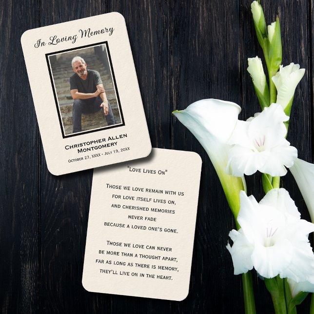 Visita Tarjeta de plegaria simple para simpatía por fotog (Simple funeral photo memorial keepsake bookmark prayer cards with a poem or prayer on the back)