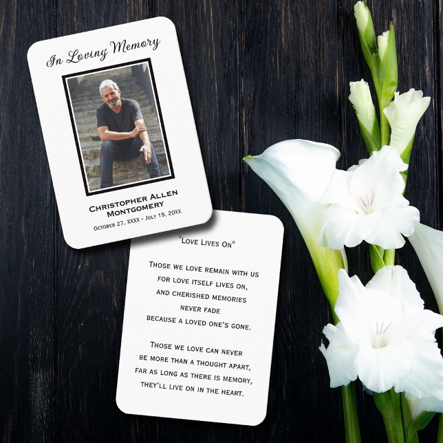 Visita Tarjeta de plegaria simple para simpatía por fotog (Simple funeral photo memorial keepsake bookmark prayer cards with a poem or prayer on the back)