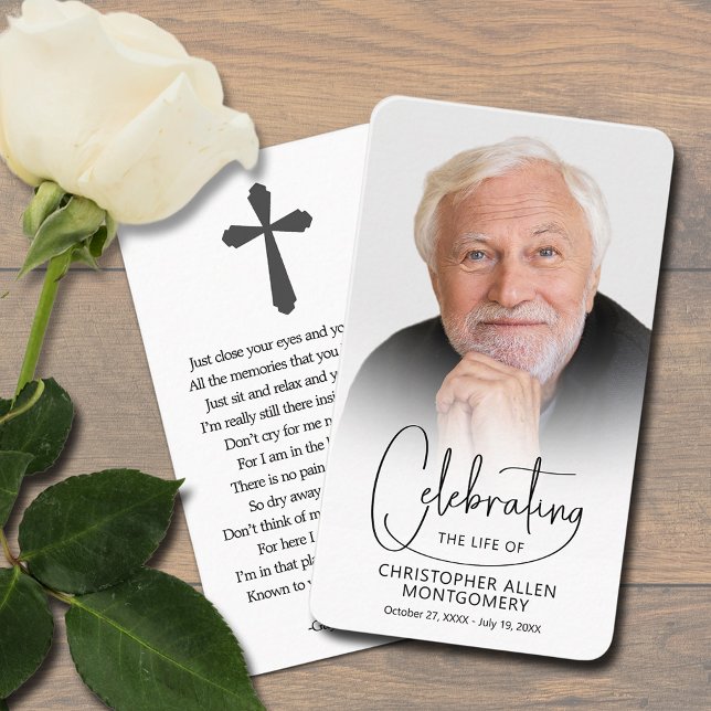 Visita Tarjeta de plegarias fotográficas para la celebrac (Celebration of Life photo prayer card bookmark with a cross and poem on the back (can be changed))