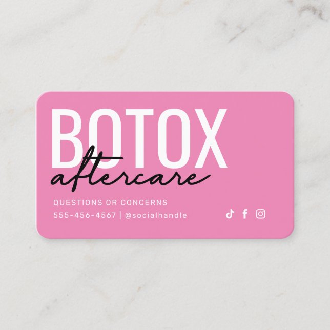 Visita Tarjeta de postcuidado de botox rosa y negro (Anverso)