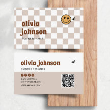 Tarjeta de presentación a cuadros retro boho