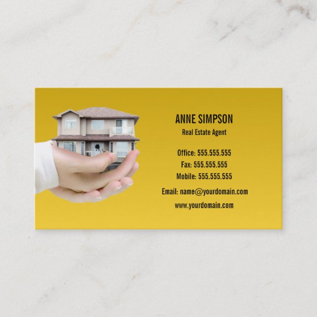 Visita Tarjeta de presentación amarilla/inmobiliaria (Anverso)