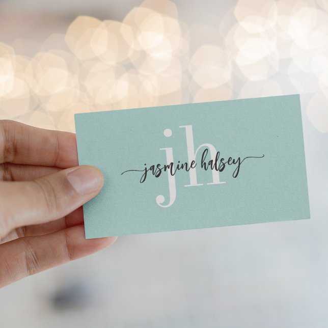 Visita Tarjeta de presentación Aqua de nombre simple Verd (Subido por el creador)