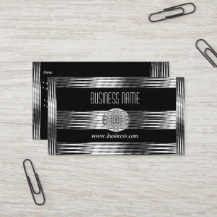 Visita Tarjeta de Presentación Art Deco Negro Plata Cromo