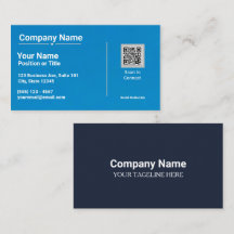 Tarjeta de presentación azul moderna con código QR