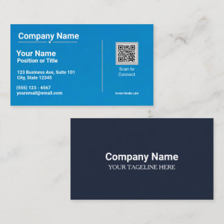 Visita Tarjeta de presentación azul moderna con código QR