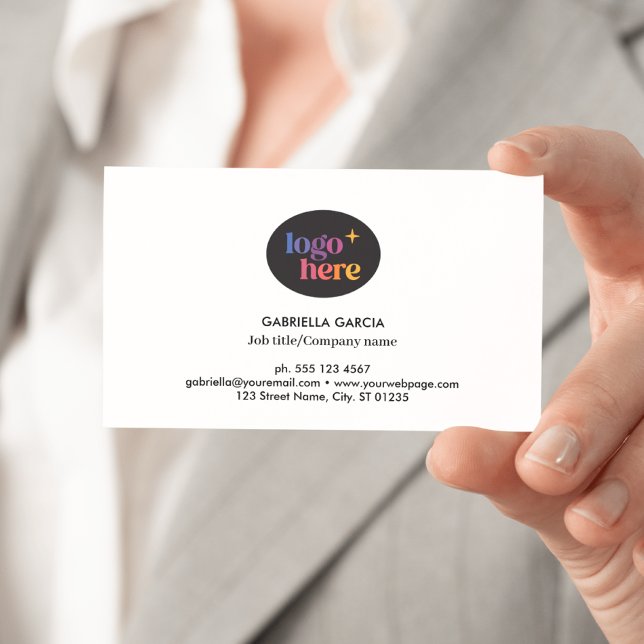 Visita Tarjeta de presentación blanca con código QR de lo (Front side of card shown in 3.5 x 2.0 inch, add your QR Code on the backside.)