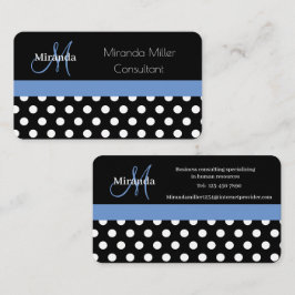 Visita Tarjeta de presentación Blue Monogram Black Polka 