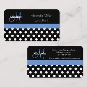 Visita Tarjeta de presentación Blue Monogram Black Polka 