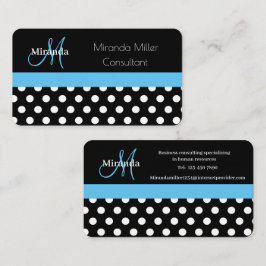 Visita Tarjeta de presentación Blue Monogram Black Polka 