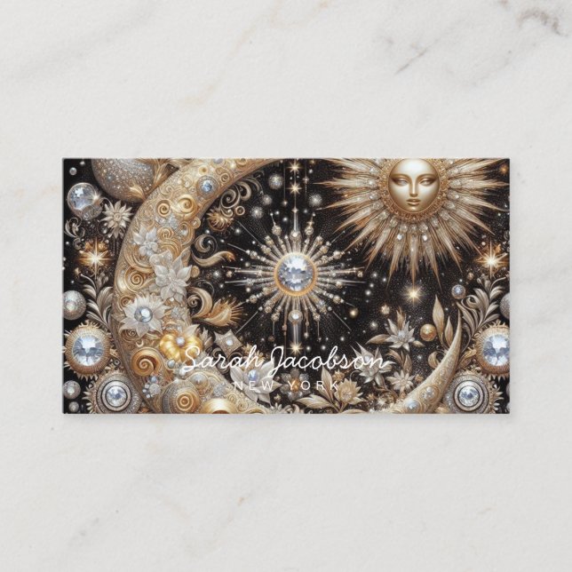 Visita Tarjeta de presentación boho celestial – Cielo noc (Anverso)
