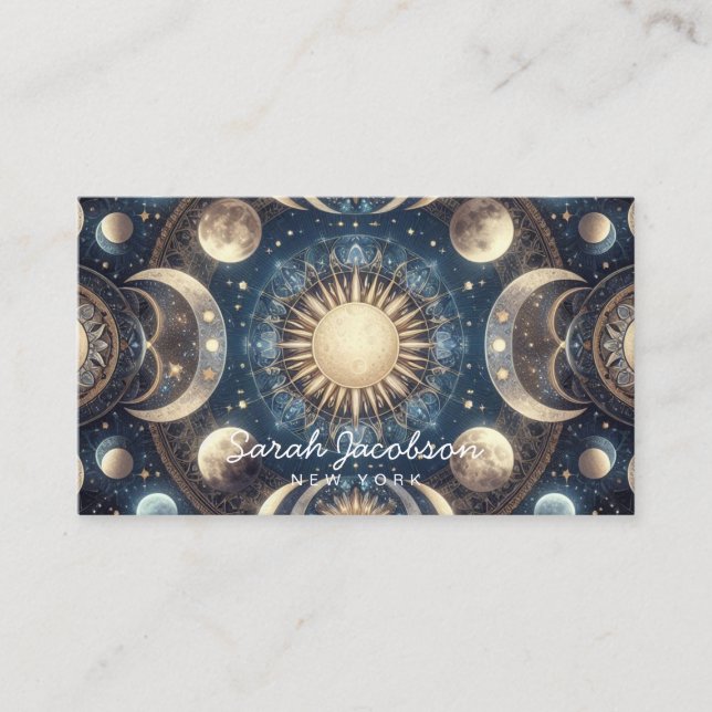 Visita Tarjeta de presentación boho celestial – Cielo noc (Anverso)