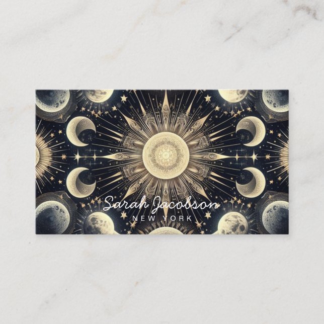 Visita Tarjeta de presentación boho celestial – Cielo noc (Anverso)