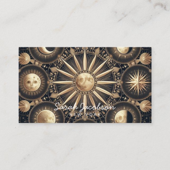 Visita Tarjeta de presentación boho celestial – Cielo noc (Anverso)