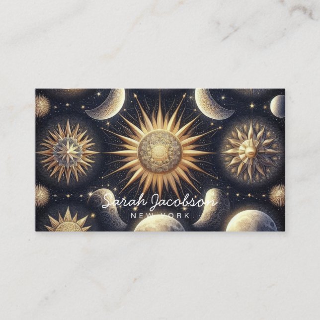 Visita Tarjeta de presentación boho celestial – Noche cós (Anverso)