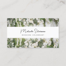 Tarjeta de presentación, celebrante de boda blanca