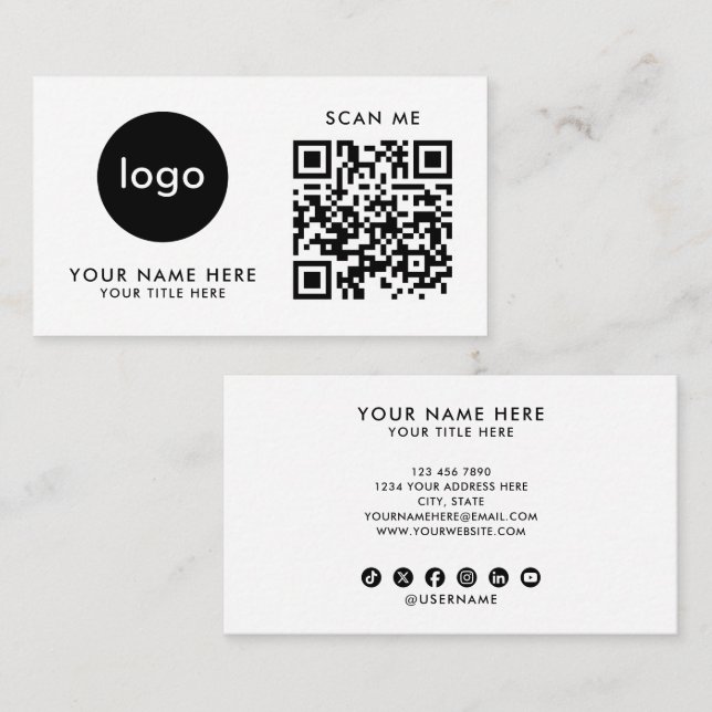 Visita Tarjeta de Presentación Código QR Logo Moderno Dis (Anverso / Reverso)