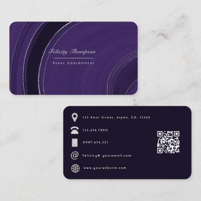 Visita Tarjeta de presentación con código QR de Ágata Púr (Anverso / Reverso)