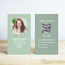Visita Tarjeta de presentación con código QR de foto verd