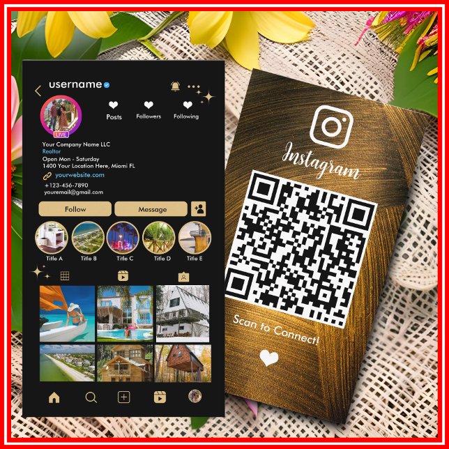 Visita Tarjeta de presentación con código QR de metal dor (Subido por el creador)