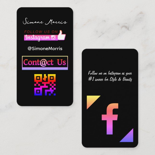 Visita Tarjeta de presentación con código QR de redes soc (Anverso / Reverso)