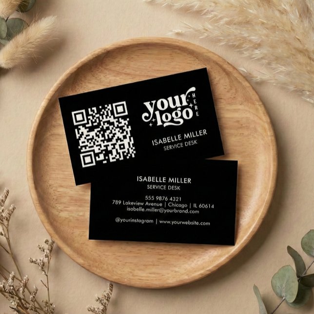 Visita Tarjeta de Presentación con Código QR | Diseño Neg (Business Card with QR Code | Modern Black Design)