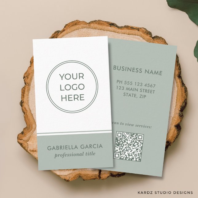 Visita Tarjeta de Presentación con Código QR Escaneable y (Front and back of business card shown in 3.4 x 2 in. Choose size, paper and corner style.)