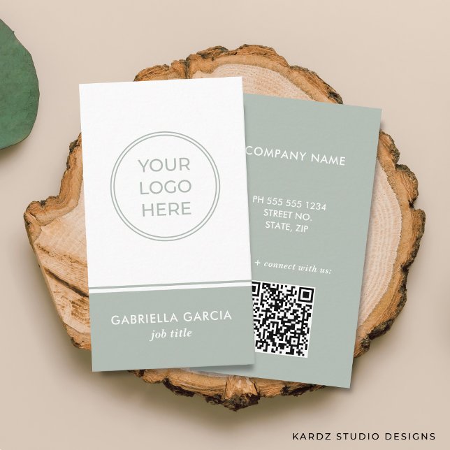 Visita Tarjeta de Presentación con Código QR Escaneable y (Front and back of business card shown in 3.5 x 2 in. Choose size, paper and corner style.)