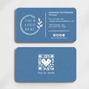 Visita Tarjeta de presentación con código QR logo azul y