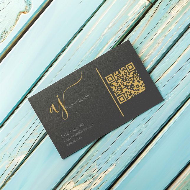 Visita Tarjeta de presentación con código QR monograma gr (Grey and gold coloured monogram QR code business card with space for your own QR code.)