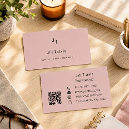 Visita Tarjeta de presentación con código QR neutro rosa 