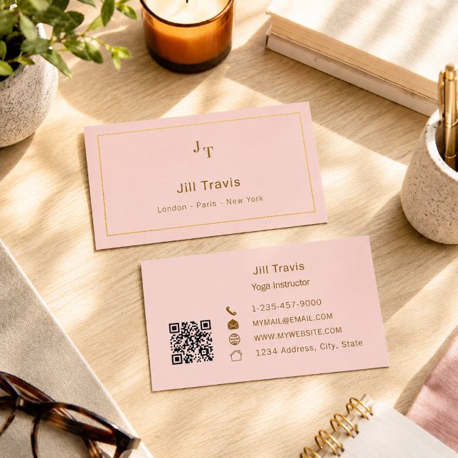 Visita Tarjeta de presentación con código QR rosa rubor (Subido por el creador)