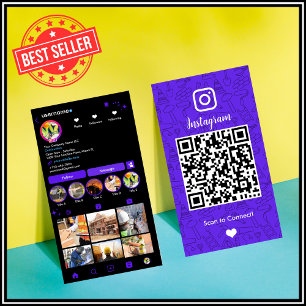 Visita Tarjeta de presentación con código QR violeta de I