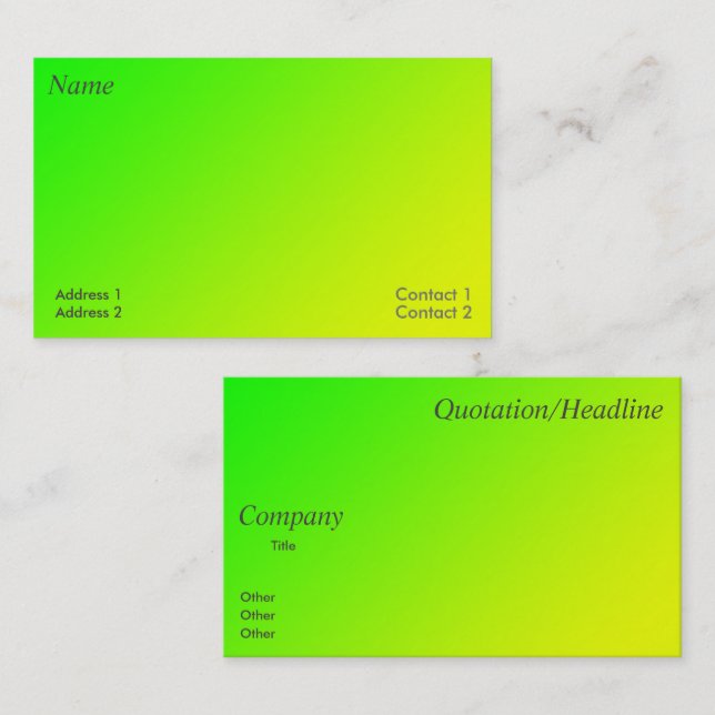 Visita tarjeta de presentación con gradiente verde amaril (Anverso / Reverso)