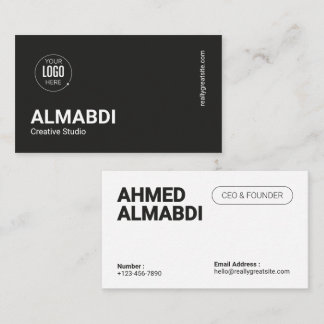 Visita Tarjeta de presentación con logotipo blanco y negr