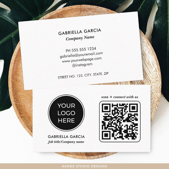 Visita Tarjeta de presentación con logotipo escaneable mo (Add your logo, QR Code, and business information. )