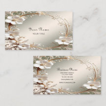 Tarjeta de Presentación con Marco Floral Blanco Or