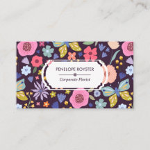 Tarjeta de presentación con patrón floral ciruela 