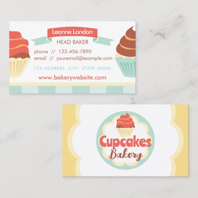 Visita Tarjeta de presentación Cupcake Bakery (Anverso / Reverso)