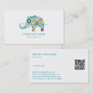 Visita Tarjeta de presentación Cute Floral Elephant & Whi