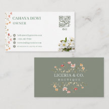 Tarjeta de presentación de acuarela floral en verd