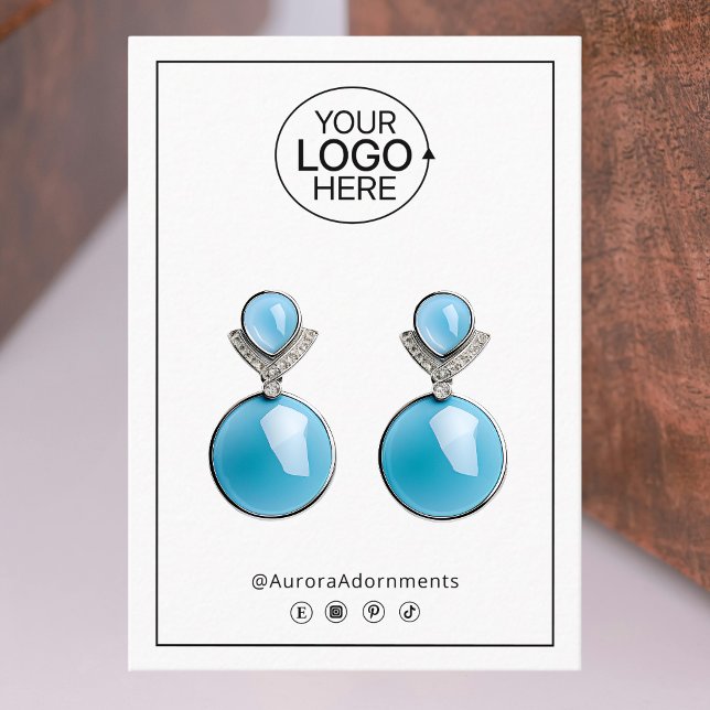 Visita Tarjeta de presentación de aretes negro y blanco c (Earring Add Your Logo Black and White Display Card)