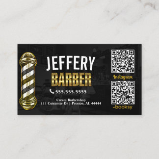 Visita Tarjeta de presentación de barbería negra y dorada