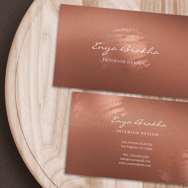 Visita Tarjeta de presentación de bronce con letra script (Luxury Stylish Script Bronze Business Card)