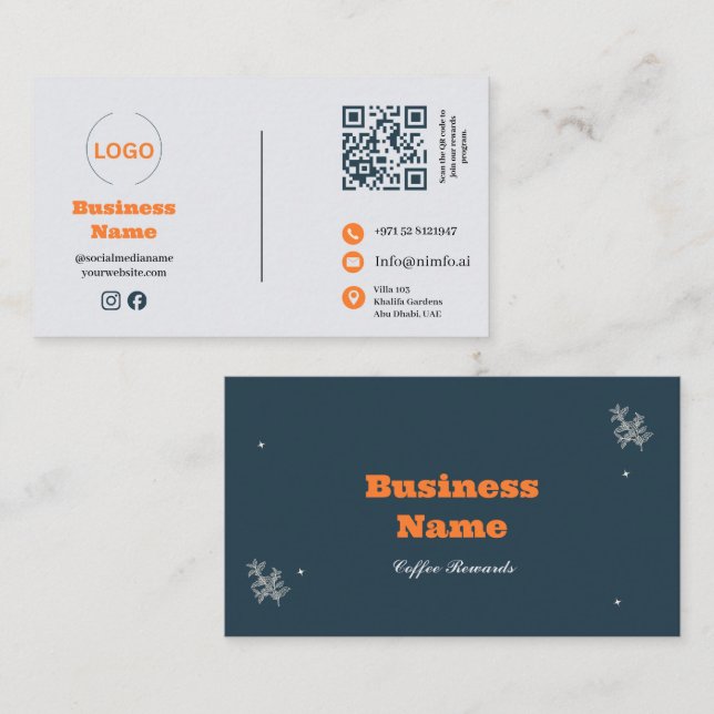 Visita Tarjeta de presentación de café con código QR (Anverso / Reverso)