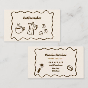 Visita tarjeta de presentación de café marrón garabato ac